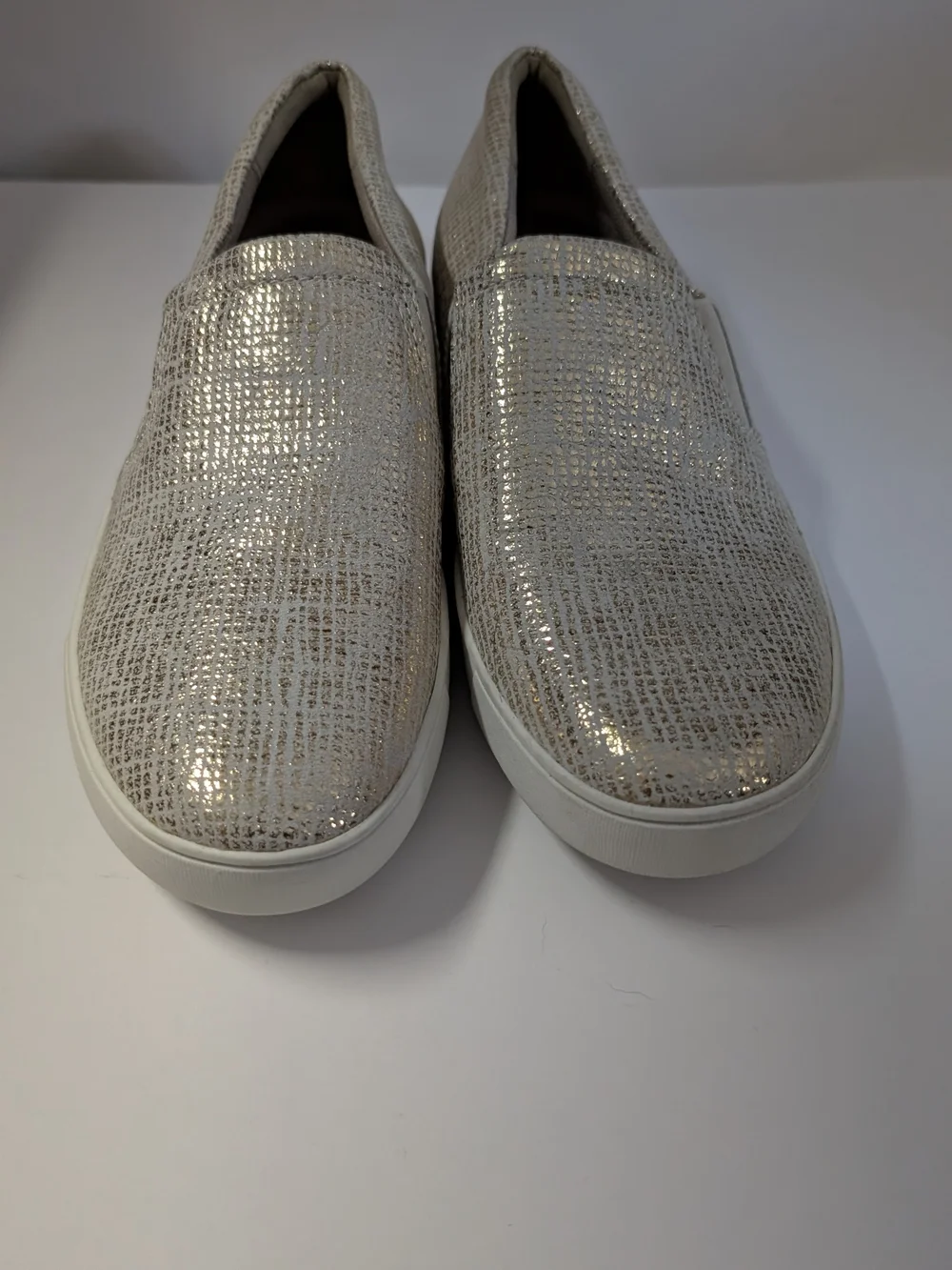 Metallic Textured Slip-On Sneakers - Neutral Metallic
